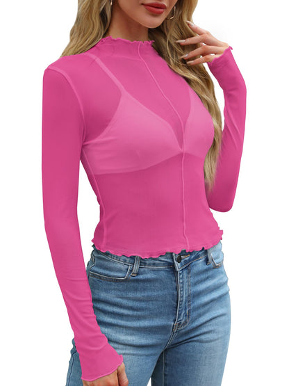 WIHOLL Womens Mesh Sheer Tops Sexy Crew Neck Summer Loose FIt Party Clubwear Shirts