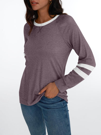 AUTOMET Womens Long Sleeve Shirts Color Block Casual Crewneck Tops Tshirt Basic Tees Fall Fashion Clothes Trendy Outfits