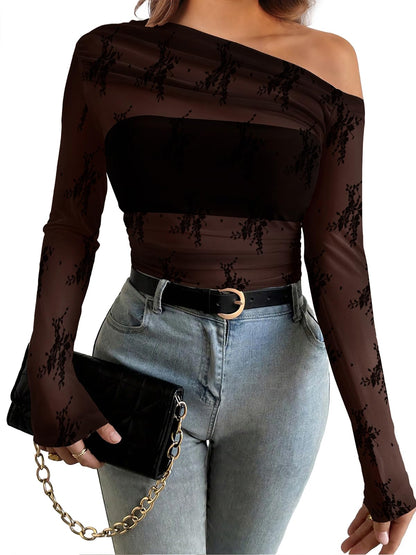 WIHOLL Womens Mesh Sheer Tops Sexy Crew Neck Summer Loose FIt Party Clubwear Shirts