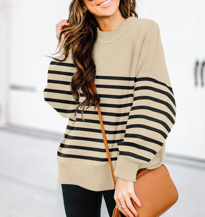 ETCYY Womens Oversized Sweaters Fall 2024 Fashion Clothes Trendy Batwing Sleeve Colorblock Striped Knit Pullover Sweater Tops