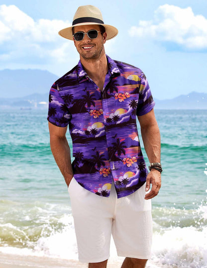 COOFANDY Men's Linen Shirts Short Sleeve Casual Shirts Button Down Shirt for Men Beach Summer Wedding Shirt