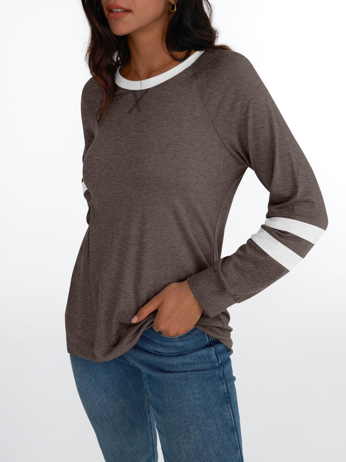 AUTOMET Womens Long Sleeve Shirts Color Block Casual Crewneck Tops Tshirt Basic Tees Fall Fashion Clothes Trendy Outfits