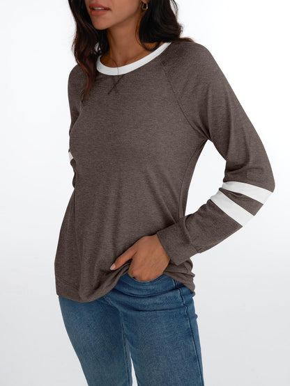 AUTOMET Womens Long Sleeve Shirts Color Block Casual Crewneck Tops Tshirt Basic Tees Fall Fashion Clothes Trendy Outfits