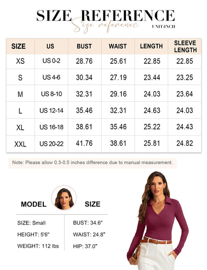 Womens Long Sleeve V Neck Polo Shirts Business Casual Collared Work Top Slim Fitted Basic 2024 Fall Shirt