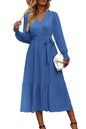 PRETTYGARDEN Women's Floral Print Boho Dress Long Sleeve Wrap V Neck Ruffle Belted A-Line Flowy Maxi Dresses