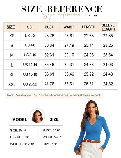 Womens Long Sleeve V Neck Polo Shirts Business Casual Collared Work Top Slim Fitted Basic 2024 Fall Shirt