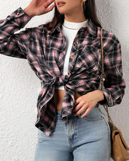 CHYRII Womens Button Down Flannel Shirts Long Sleeve Plaid Shackets Business Casual Blouse Top