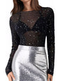 WIHOLL Womens Mesh Sheer Tops Sexy Crew Neck Summer Loose FIt Party Clubwear Shirts