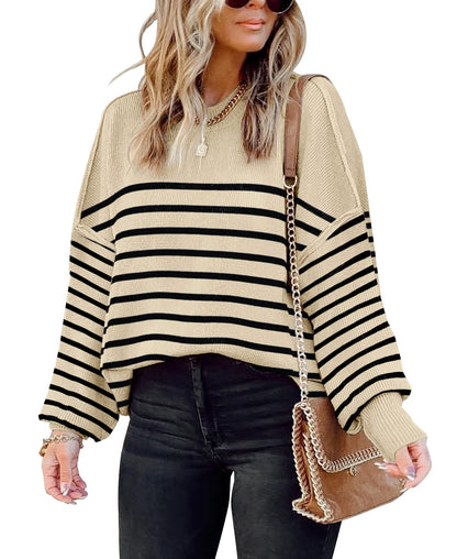 ETCYY Womens Oversized Sweaters Fall 2024 Fashion Clothes Trendy Batwing Sleeve Colorblock Striped Knit Pullover Sweater Tops
