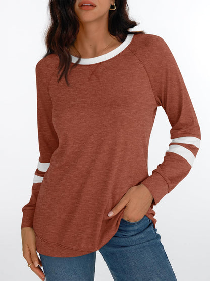 AUTOMET Womens Long Sleeve Shirts Color Block Casual Crewneck Tops Tshirt Basic Tees Fall Fashion Clothes Trendy Outfits