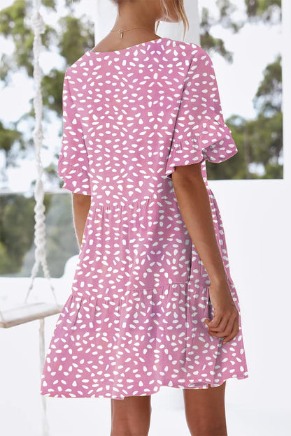 nclook Women's Summer Casual Dress Sweet & Cute V-Neck Mini Dress with Pocket Short Sleevele Ruffle Dress