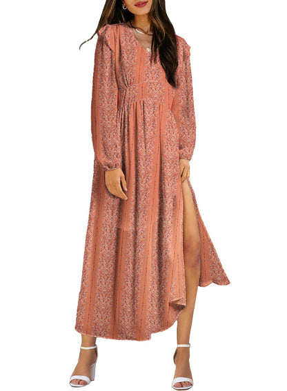 BLENCOT Womens Casual Boho Deep V Neck Short Sleeve Long Dress