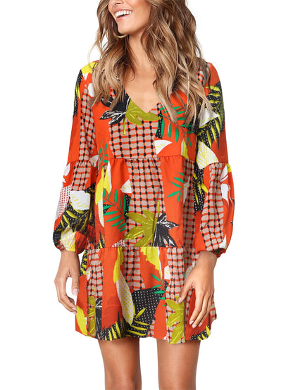 Amoretu Women Summer Tunic Dress V Neck Casual Loose Flowy Swing Shift Dress