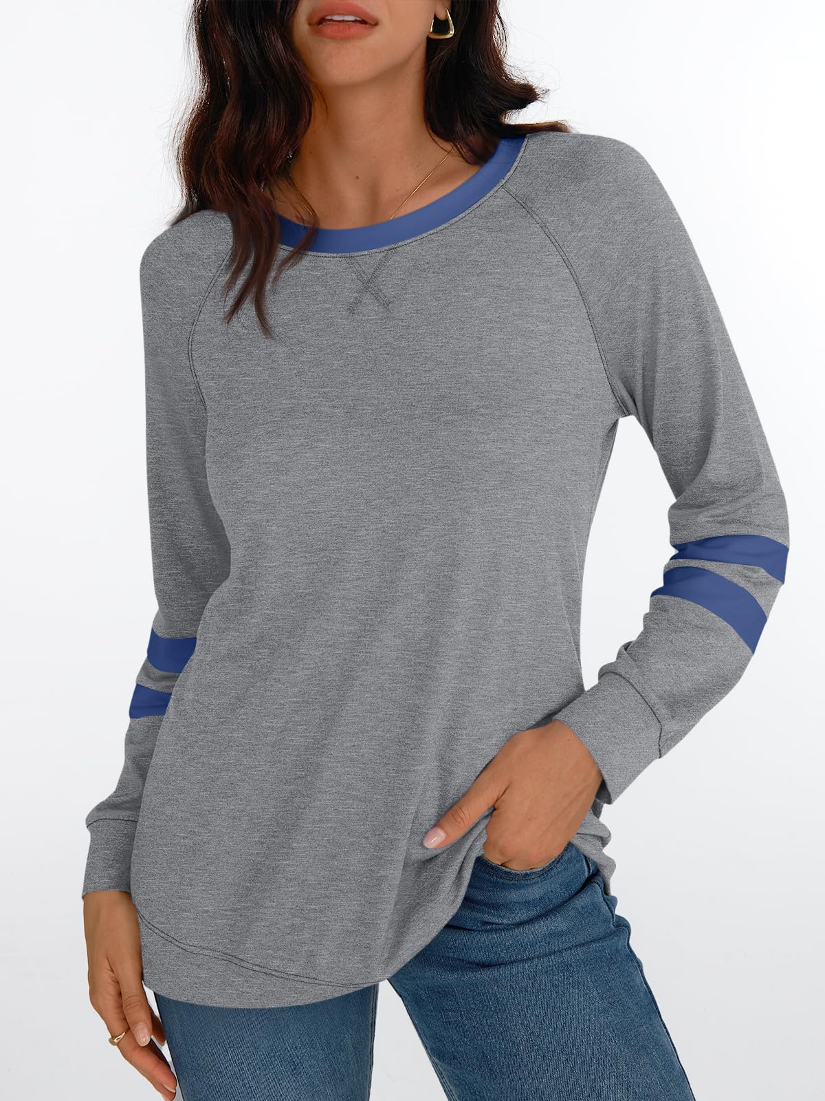 AUTOMET Womens Long Sleeve Shirts Color Block Casual Crewneck Tops Tshirt Basic Tees Fall Fashion Clothes Trendy Outfits
