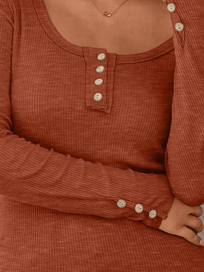 Kissfix Womens Long Sleeve Shirts Going Out Fall Clothes Casual Henley Tops Ribbed Knit Blouses Fashion Trendy Outfits