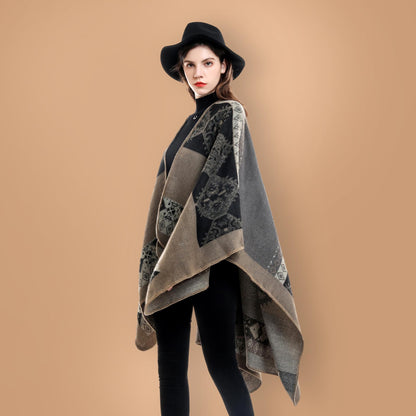 Bestshe Women's Boho Open Front Poncho Knitted Plaid Shawl Wrap Cape Tassel Cardigan Sweater