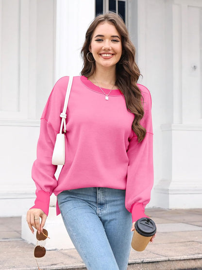 ETCYY Womens Oversized Sweaters Fall 2024 Fashion Clothes Trendy Batwing Sleeve Colorblock Striped Knit Pullover Sweater Tops