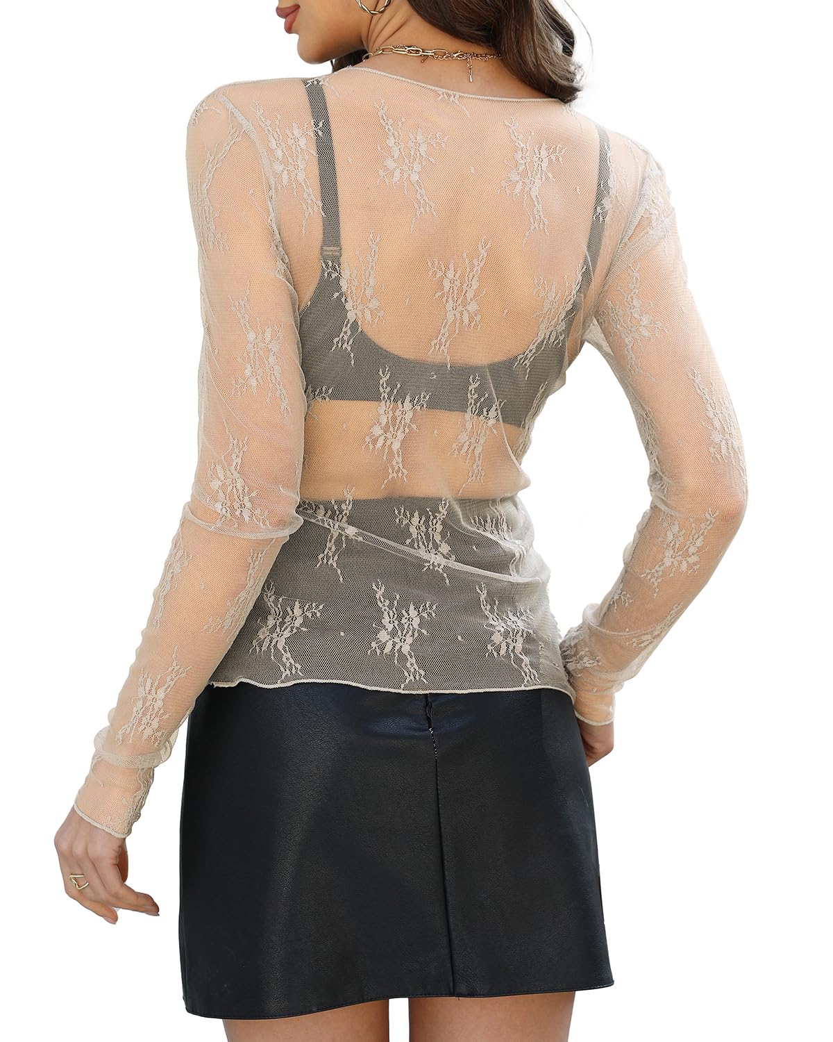 WIHOLL Womens Mesh Sheer Tops Sexy Crew Neck Summer Loose FIt Party Clubwear Shirts