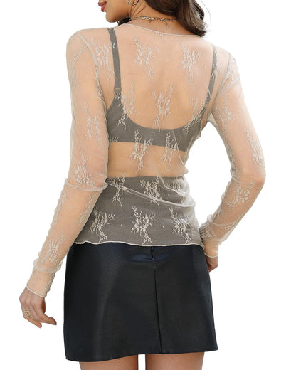WIHOLL Womens Mesh Sheer Tops Sexy Crew Neck Summer Loose FIt Party Clubwear Shirts