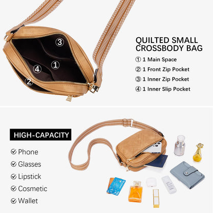 BOSTANTEN Quilted Crossbody Bags for Women Vegan Leather Purses Small Shoulder Handbags with Wide Strap