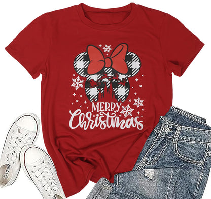 Merry Christmas Shirts for Women Xmas Holiday Tops Short Sleeve Tshirt Casual Graphic tees