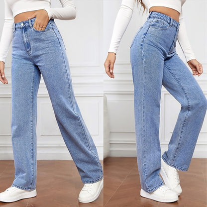 Women's Modern Straight Jeans Wide Leg Casual 2024 Boyfriend Cropped Raw Hem Denim Pants Cropped Wide-Leg Jeans