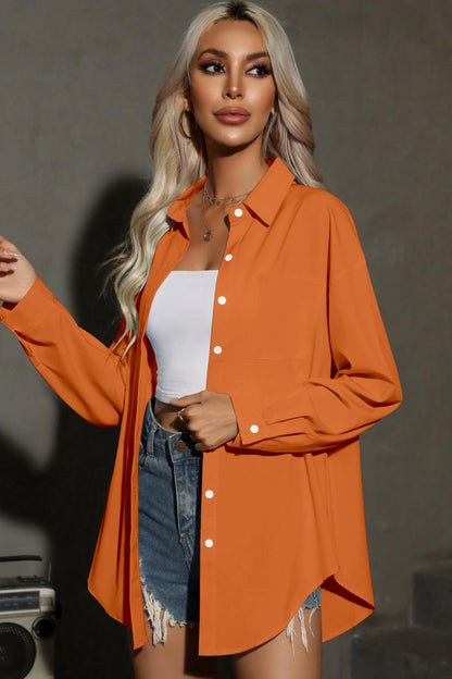 HOTOUCH Women Oversized Button Down Shirts Office Drop Shoulder Blouse Long Sleeve Boyfriend Dress Shirt with Pockets