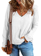EVALESS Womens Casual V Neck Tops Spring Summer 2025 Long Sleeve Shirts Basic T Shirts Loose Fit T-Shirts Cotton Tee Clothes