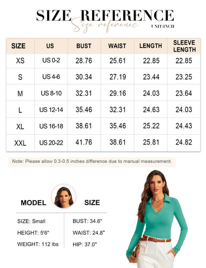 Womens Long Sleeve V Neck Polo Shirts Business Casual Collared Work Top Slim Fitted Basic 2024 Fall Shirt