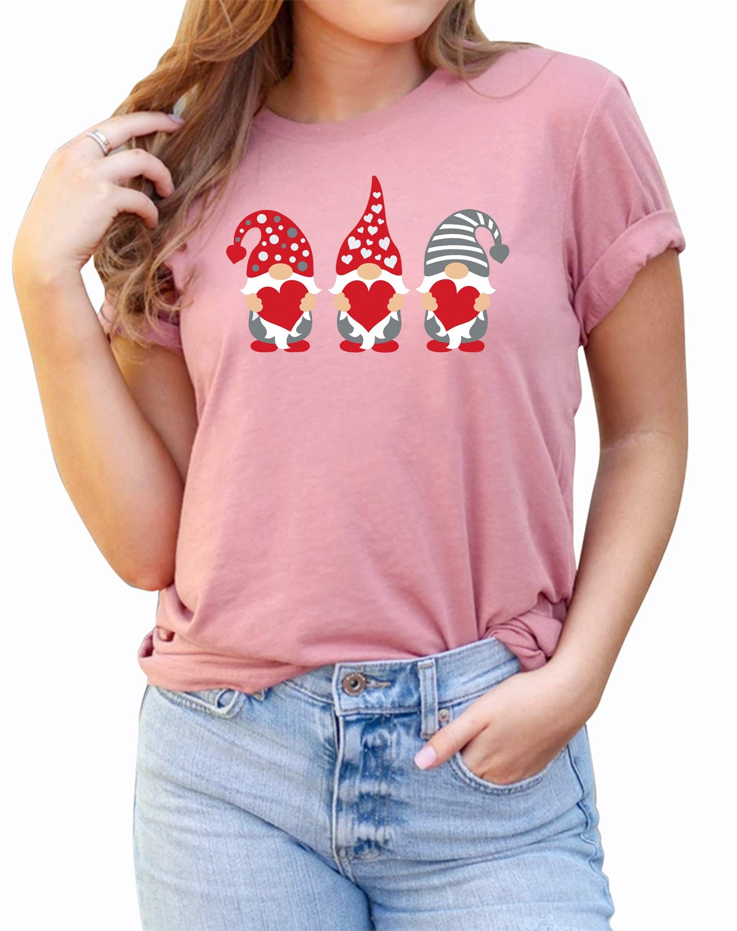 Valentine's Day Shirt for Womens Cute Gnomes T-Shirt Love Heart Printed Shirts Short Sleeve Graphic Tees Tops