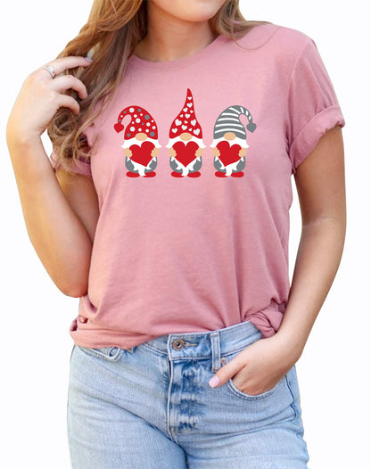 Valentine's Day Shirt for Womens Cute Gnomes T-Shirt Love Heart Printed Shirts Short Sleeve Graphic Tees Tops