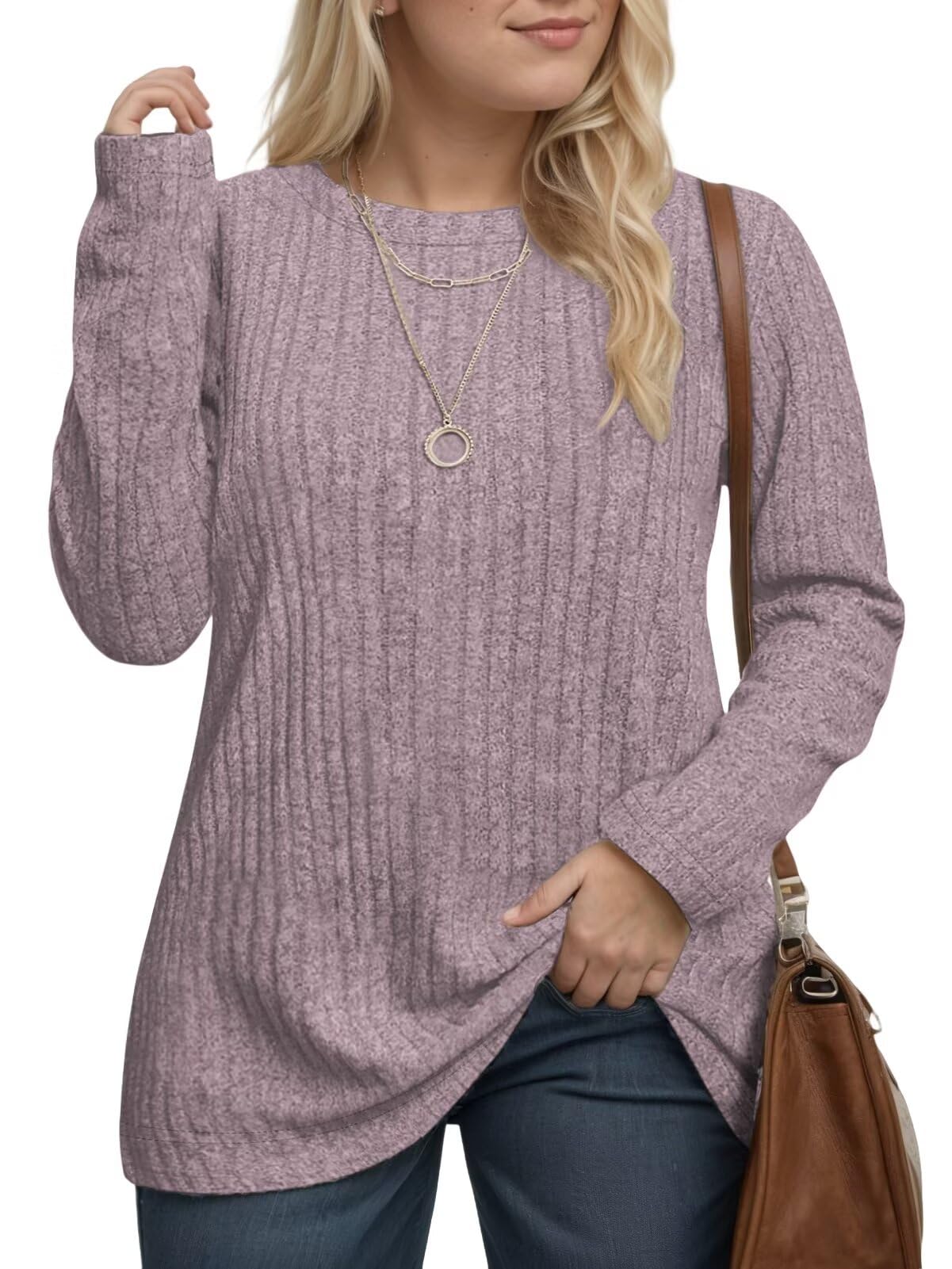 DOLNINE Women's Plus-Size-Tops Long Sleeve Comfy Crewneck Shirts Lightweight Casual Loose Fit Sweatshirts Tunics XL-5XL