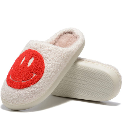 Retro Fuzzy Face Slippers for Women Men, Retro Soft Fluffy Warm Home Non-Slip Couple Style Casual Smile Face Slippers Indoor Outdoor Anti-Skid Warm Cozy Foam Slide Fuzzy Slides with Soft Memory Foam Shoes