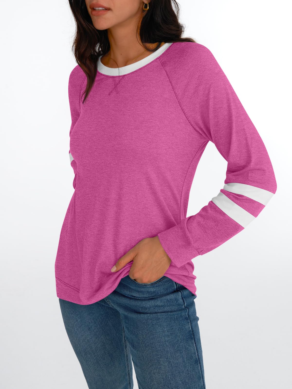 AUTOMET Womens Long Sleeve Shirts Color Block Casual Crewneck Tops Tshirt Basic Tees Fall Fashion Clothes Trendy Outfits