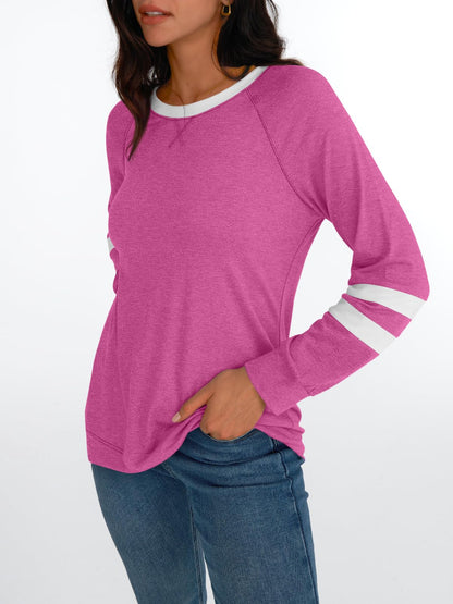 AUTOMET Womens Long Sleeve Shirts Color Block Casual Crewneck Tops Tshirt Basic Tees Fall Fashion Clothes Trendy Outfits
