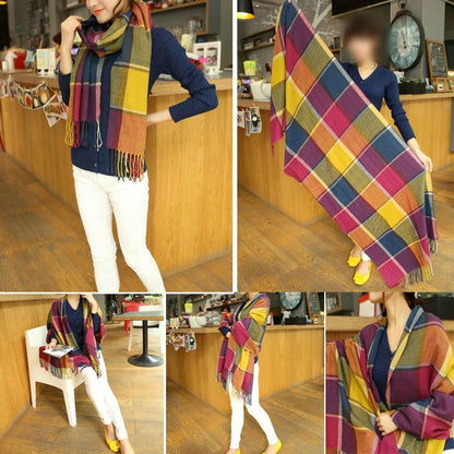 YSense Women's Long Plaid Blanket Scarf Chunky Oversized Winter Fall Warm Scarf Big Tartan Scarves Wrap Shawl Ladies Gifts