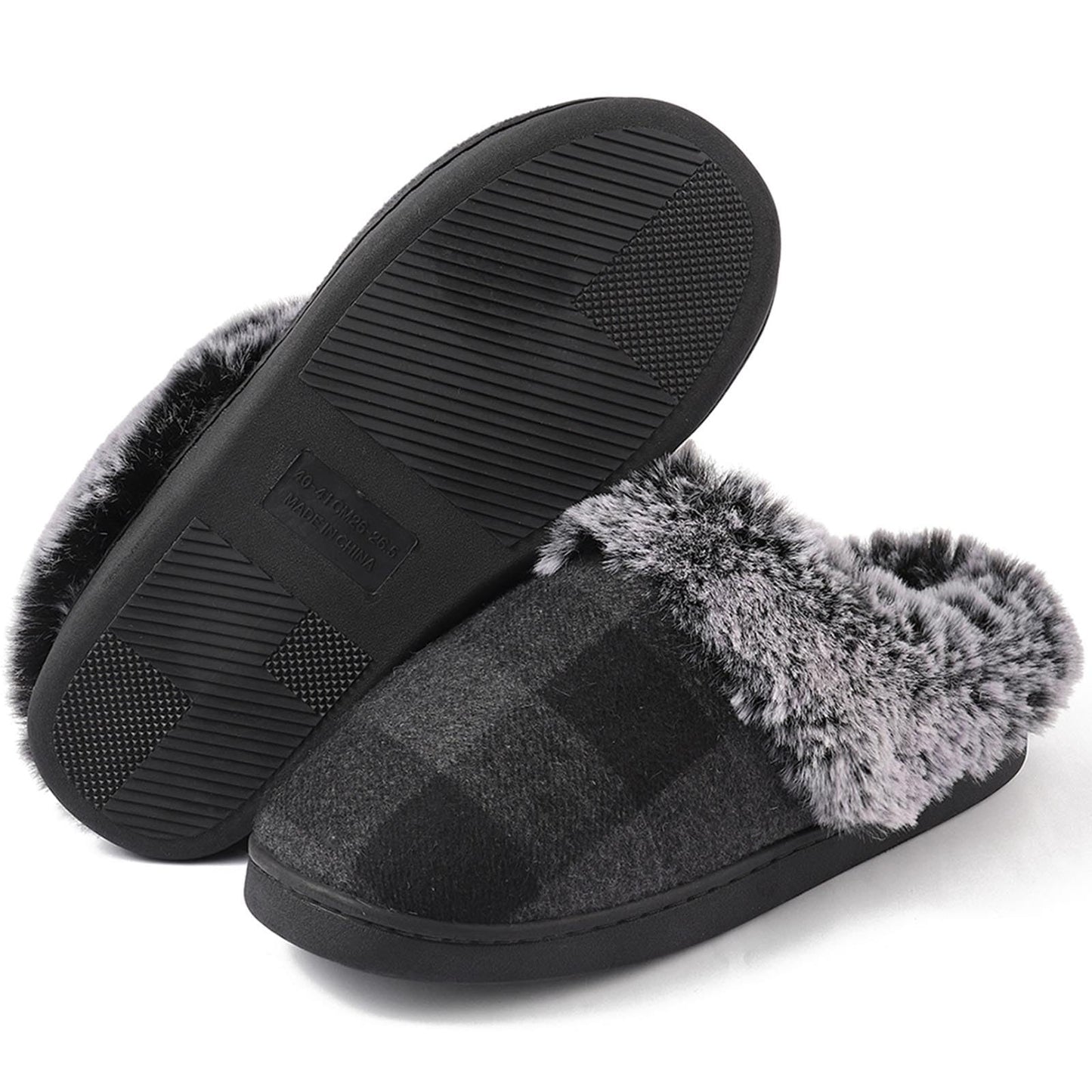 Checkered Slippers House Slippers for Women Men Funny Fluffy Slippers Memory Foam Womens House Shoes Outdoor Indoor Warm Plush Bedroom Slippers for Winter