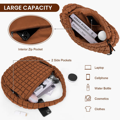 Juoxeepy Quilted Tote Bag Large Quilted Carryall Puffer Shoulder Bag Lightweight Quilted Padding Hobo Bag Quilted Bag