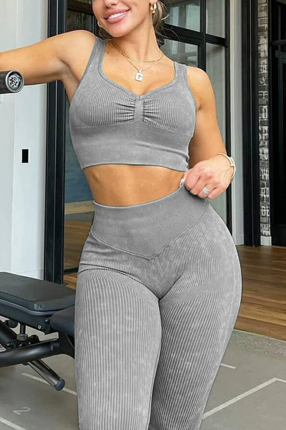 ABOCIW Workout Sets for Women 2 Piece Ribbed Seamless High Waist Scrunch Butt Leggings with Sport Bra Gym Yoga Outfits
