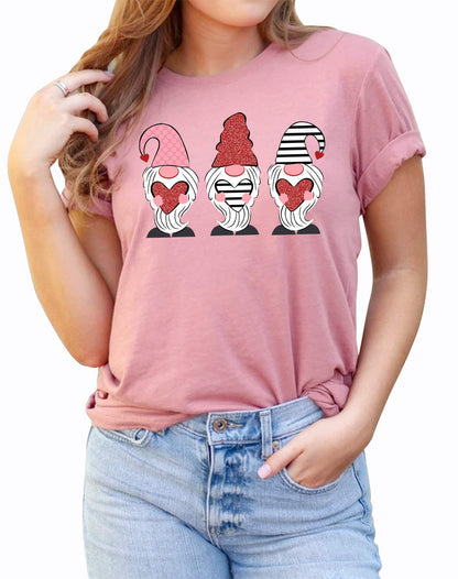Valentine's Day Shirt for Womens Cute Gnomes T-Shirt Love Heart Printed Shirts Short Sleeve Graphic Tees Tops