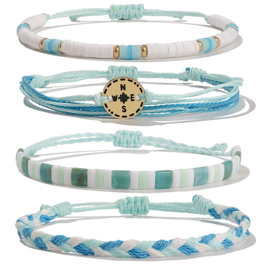 FANCY SHINY Beaded String Bracelets Compass Charm Clay Beads Boho Bracelet Stack Friendship Bracelets for Women
