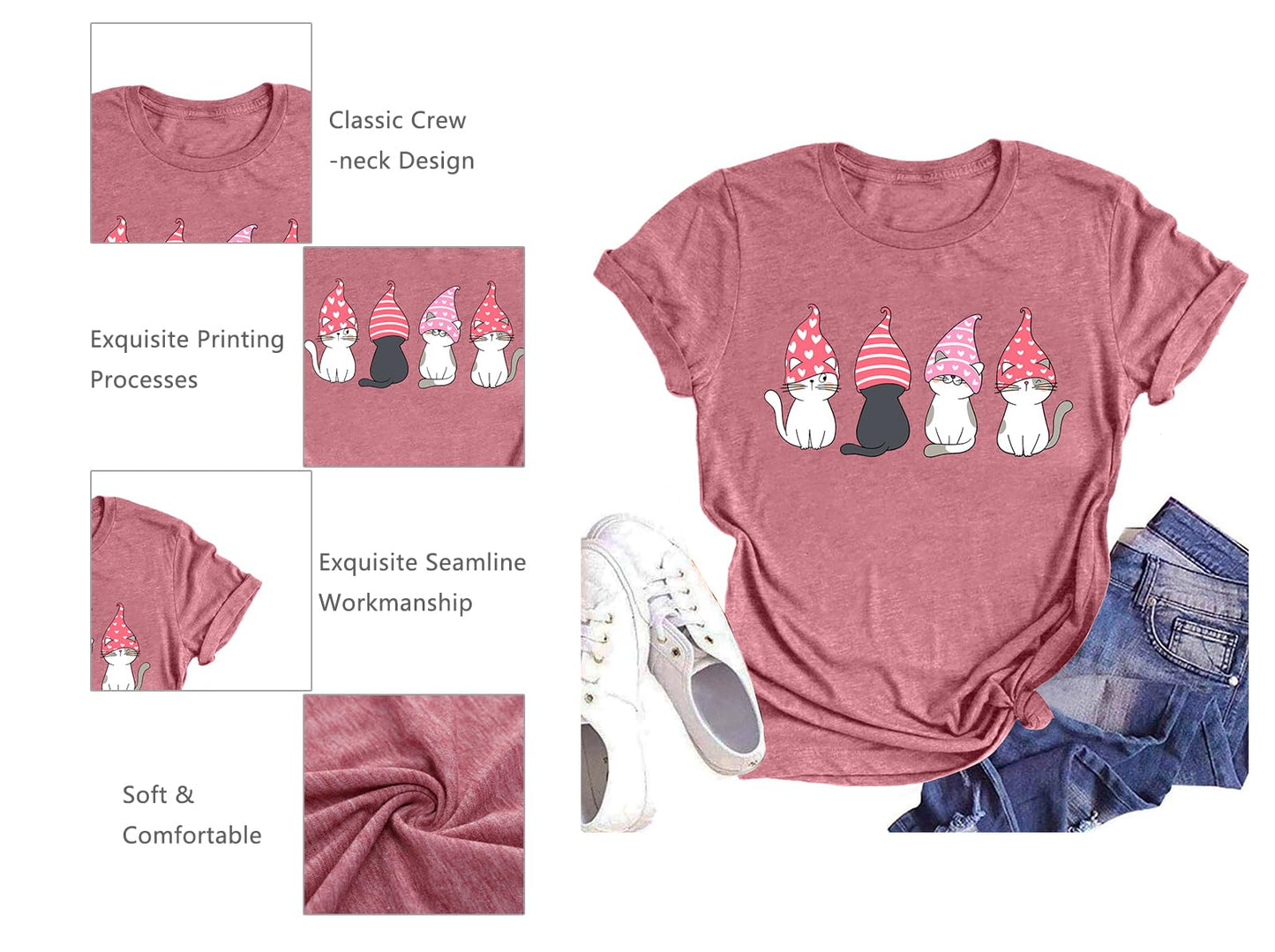Valentine's Day Shirt for Womens Cute Gnomes T-Shirt Love Heart Printed Shirts Short Sleeve Graphic Tees Tops