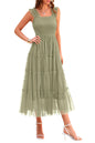 PRETTYGARDEN Women's 2024 Summer Midi Dress Casual Sleeveless Smocked Ruffle Tulle Flowy Party Wedding Guest Sundress