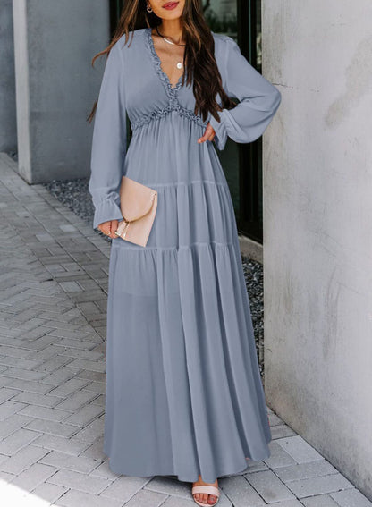 BLENCOT Womens Casual Boho Deep V Neck Short Sleeve Long Dress