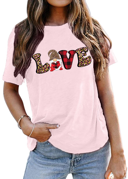Valentine's Day Shirt for Womens Cute Gnomes T-Shirt Love Heart Printed Shirts Short Sleeve Graphic Tees Tops