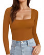 MANGOPOP Womens Square Neck T Shirts Long Sleeve Tops Fitted Tees