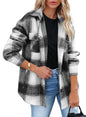 Beaully Women's Flannel Plaid Shacket Long Sleeve Button Down Shirts Jacket Coats with Side Pockets