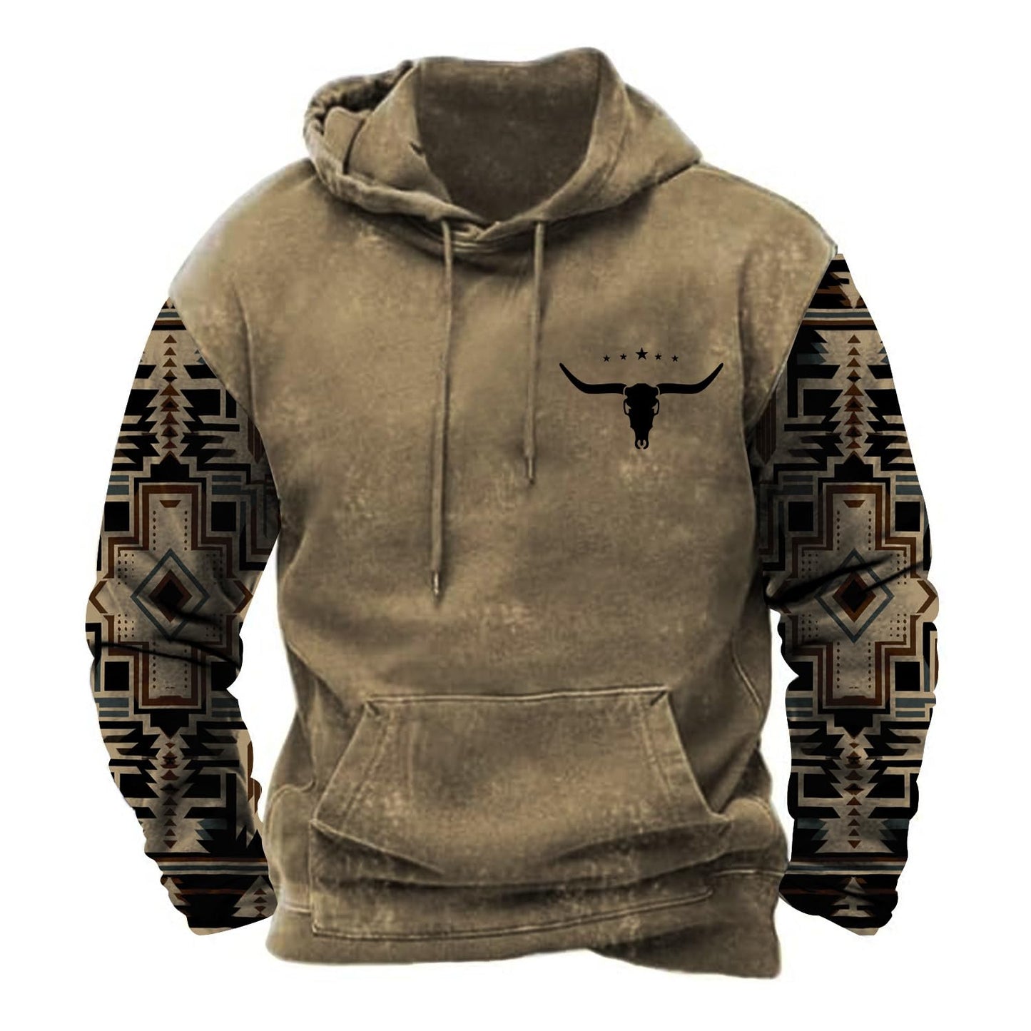 PORCLAY Mens Aztec Hoodie Western Cowboy Hooded Sweatshirt Country Graphic Print Oversized Pullover Shirts with Pocket