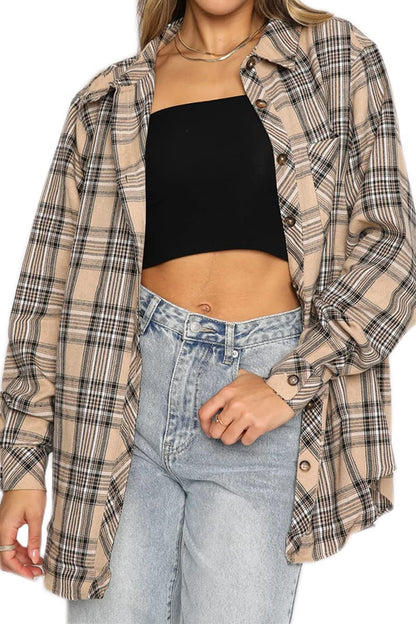 CHYRII Womens Button Down Flannel Shirts Long Sleeve Plaid Shackets Business Casual Blouse Top
