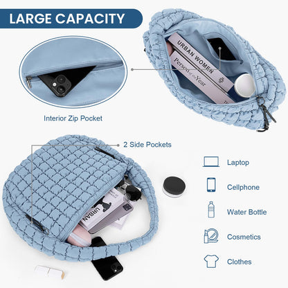 Juoxeepy Quilted Tote Bag Large Quilted Carryall Puffer Shoulder Bag Lightweight Quilted Padding Hobo Bag Quilted Bag
